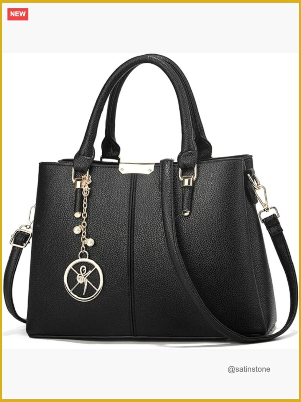 Faux Leather Tote Bag with 3 Zip Compartments and Removable Strap